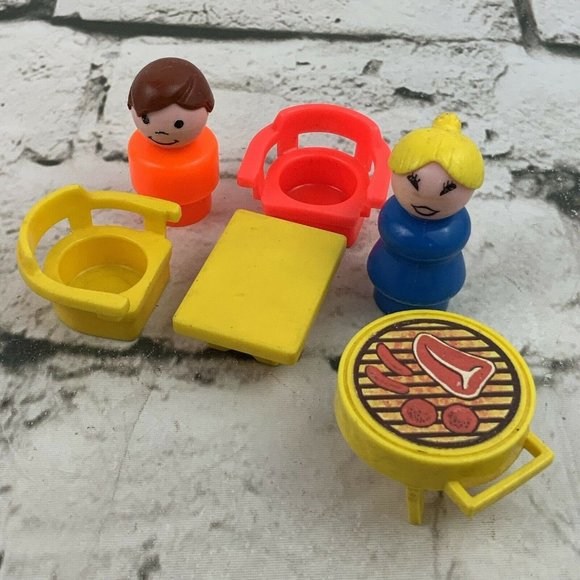 Fisher-Price Other - Vintage Fisher Price Little People Lot Table Chairs BBQ Mom Boy